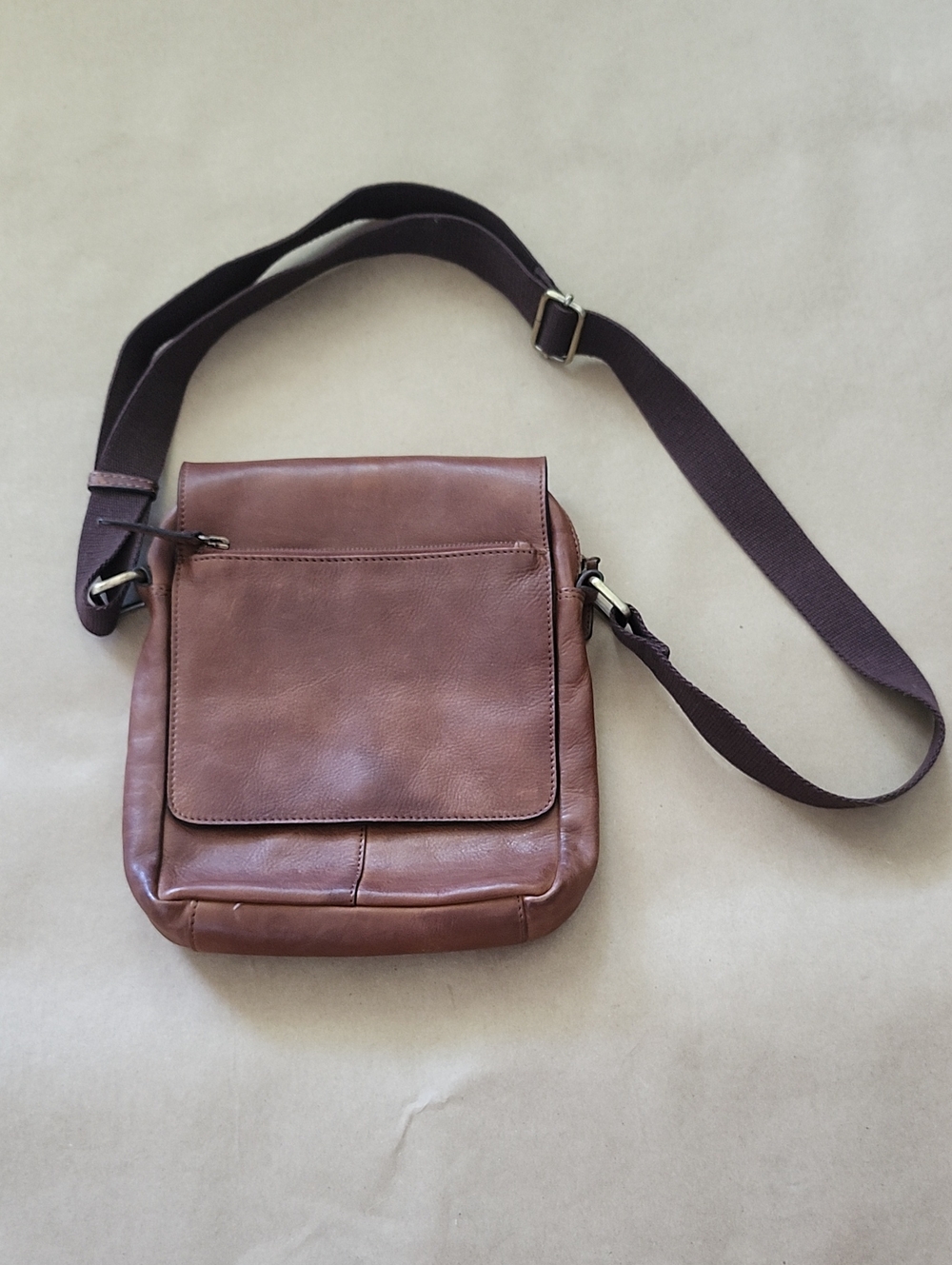 Brown GENUINE Leather Crossbody Bag - Adjustable Strap, Like New.